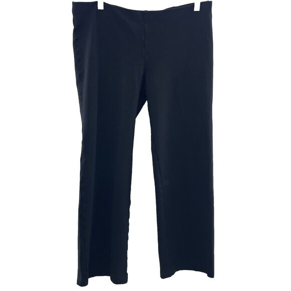 Eileen Fisher PL Petite Stretch Crepe Ankle Pants Trousers Black Elastic Pull On - Picture 2 of 13